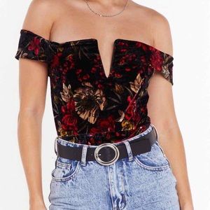 Velvet Floral Off the Shoulder Bodysuit